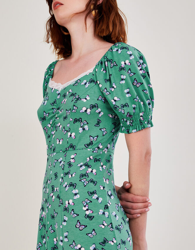 Lace Trim Jersey Short Dress, Green (GREEN), large