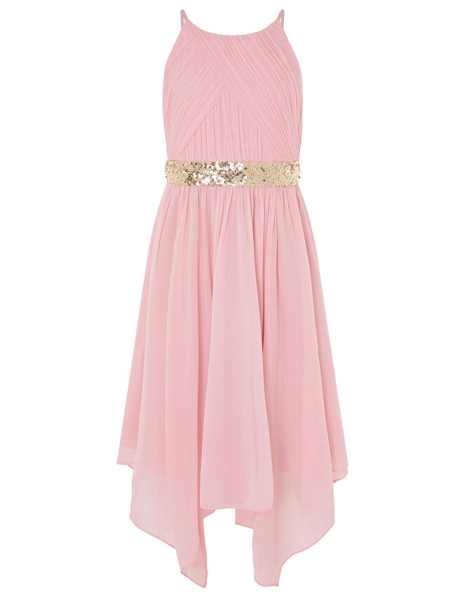 Chiffon Hanky Hem Prom Dress, Pink (DUSKY PINK), large