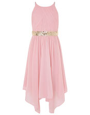 Chiffon Hanky Hem Prom Dress, Pink (DUSKY PINK), large