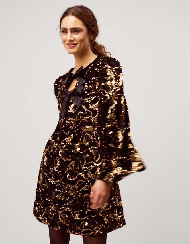 Shola Bow Sequin Mini Tunic Dress, Black (BLACK), large