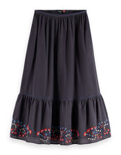 Scotch & Soda Embroidered Midi Skirt, Grey (CHARCOAL), large