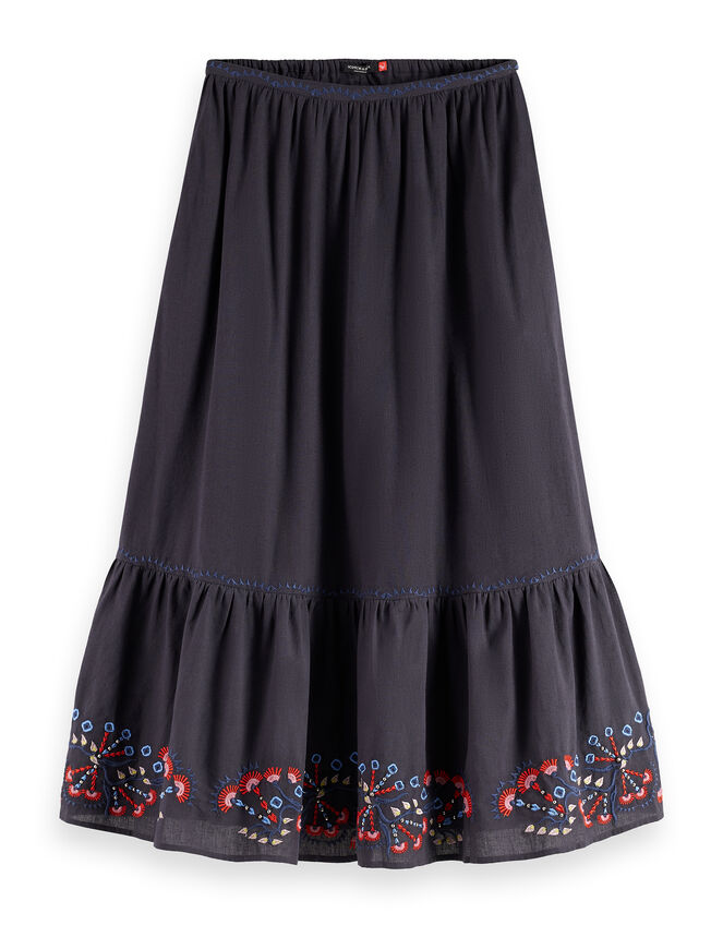 Scotch & Soda Embroidered Midi Skirt, Grey (CHARCOAL), large
