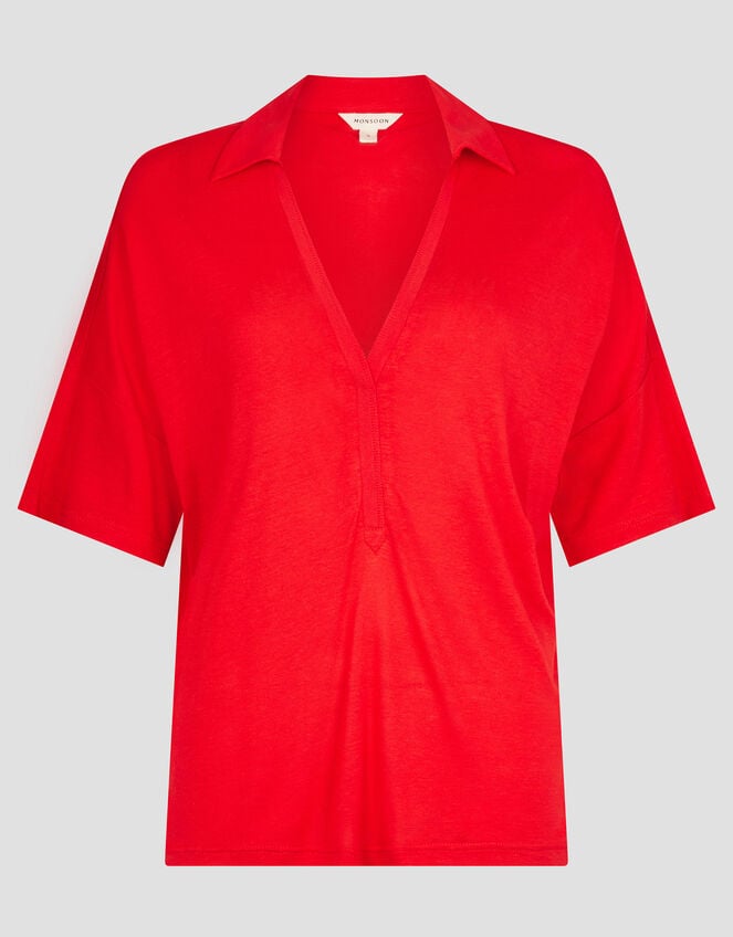Cara Collar Jersey T-Shirt, Red (RED), large