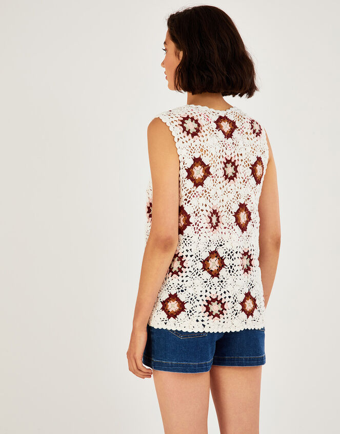 Crochet Waistcoat in Sustainable Cotton, Multi (MULTI), large