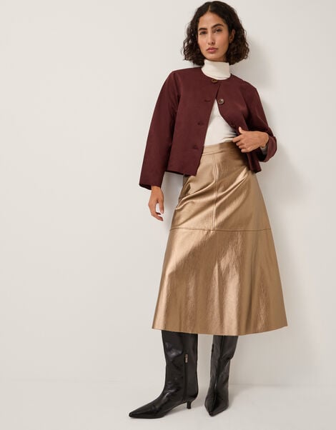 Pippa Faux Leather Midi Skirt, Bronze (BRONZE), large
