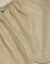 Glitter Puff Sleeve Cardigan, Gold (GOLD), large