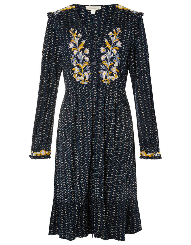 Ginny Geo Print Embroidered Midi Dress, Blue (NAVY), large