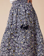 Floral Print Midi Skirt in Organic Cotton, Blue (NAVY), large