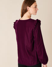 Velvet Ruffle Trim Top, Purple (PLUM), large