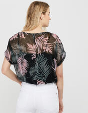 Lola Palm Print Top in Recycled Fabric, Black (BLACK), large