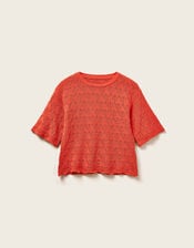 East Flora Pointelle Knit Tee, Orange (ORANGE), large