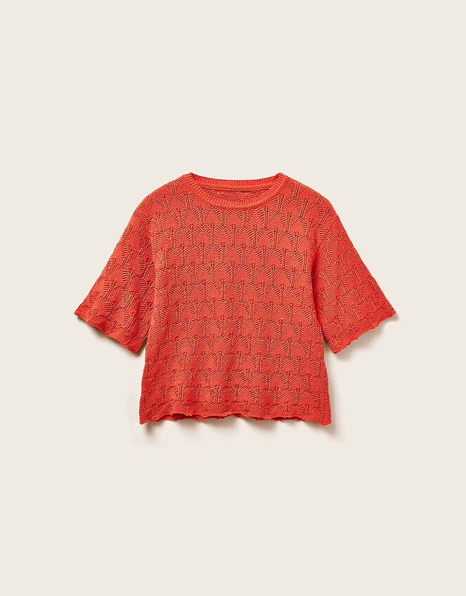 East Flora Pointelle Knit Tee, Orange (ORANGE), large