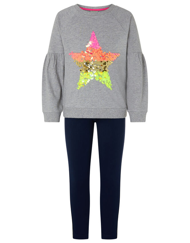 Star Sequin Sweatshirt and Legging Set, Grey (GREY), large