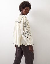 East Pavlina Embroidered Cotton Top, Ivory (IVORY), large
