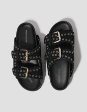 Elena Stud Buckle Sandals, Black (BLACK), large