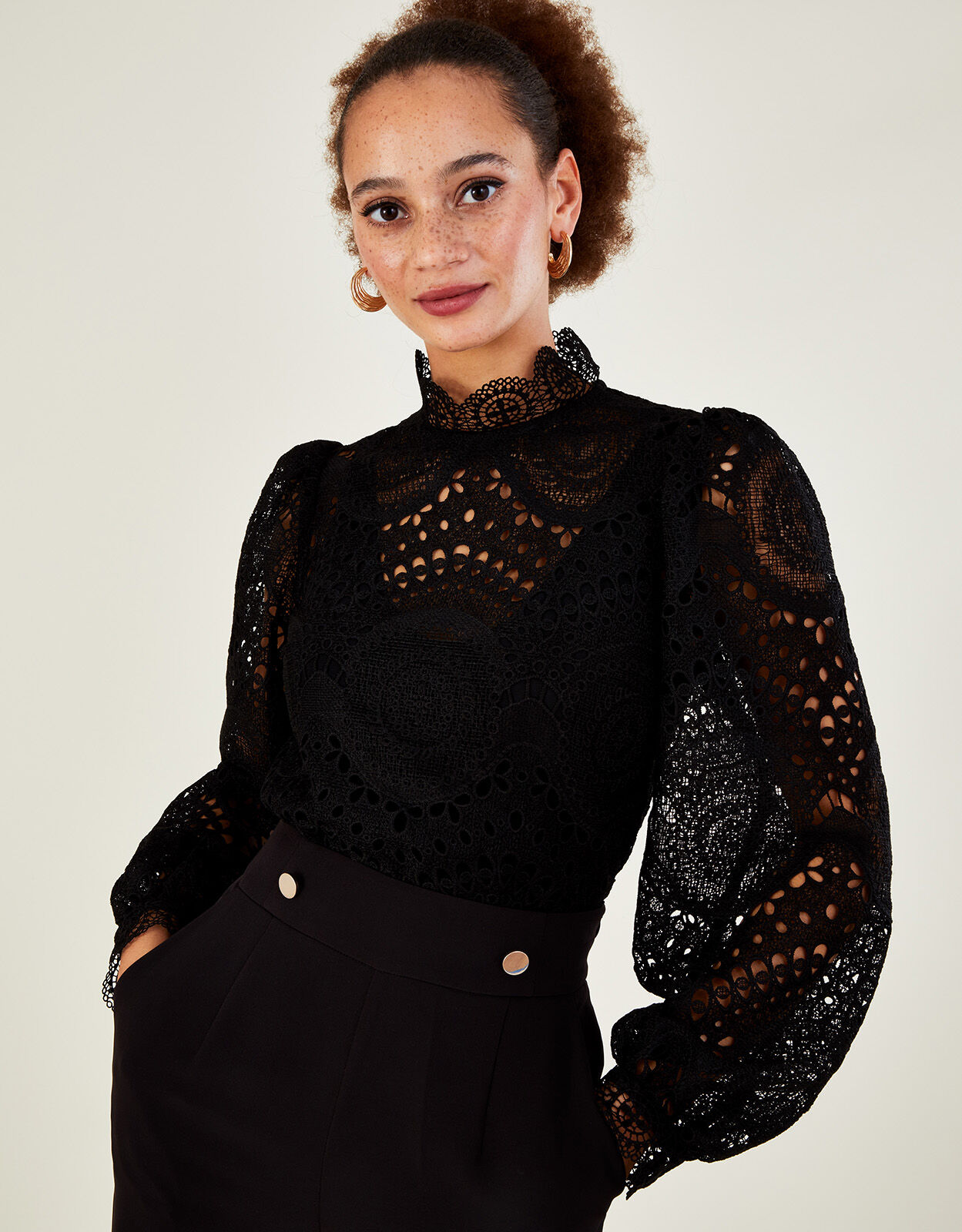 High neck lace top discount