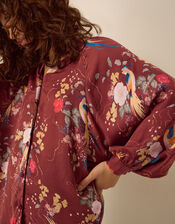 Clemence Seraphine Floral Print Satin Blouson Blouse, Red (BURGUNDY), large
