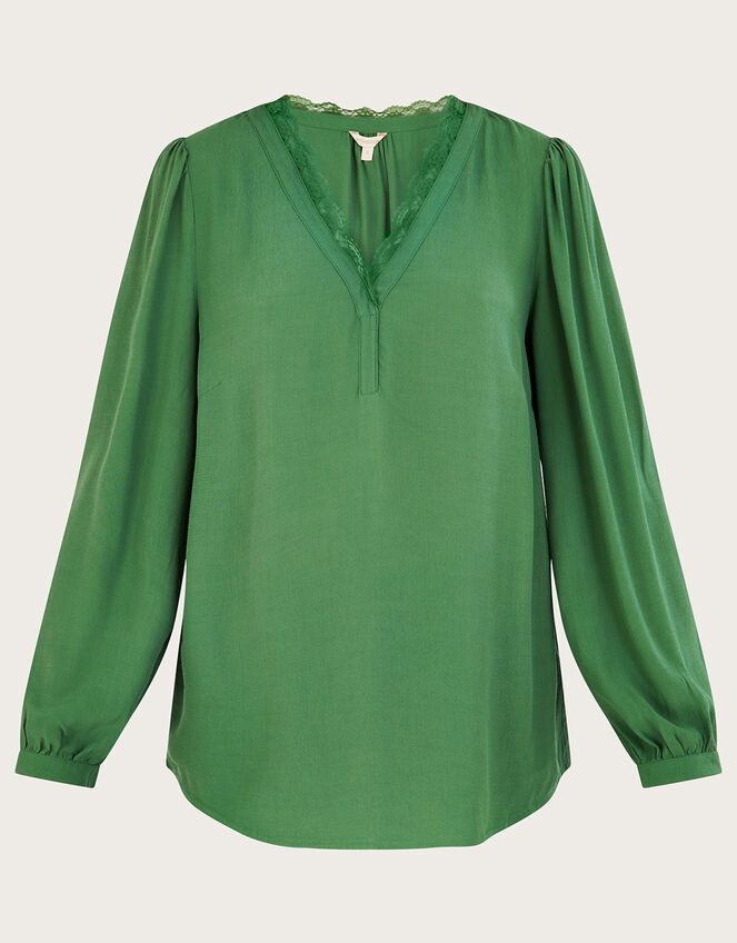 Emma Lace Trim Blouse in LENZING™ ECOVERO™, Green (GREEN), large