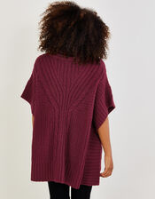 Cowl Neck Poncho, Red (BERRY), large