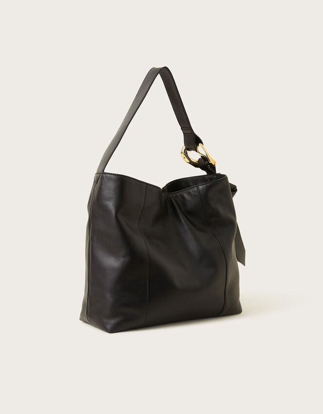 Ring Detail Leather Shoulder Bag, , large