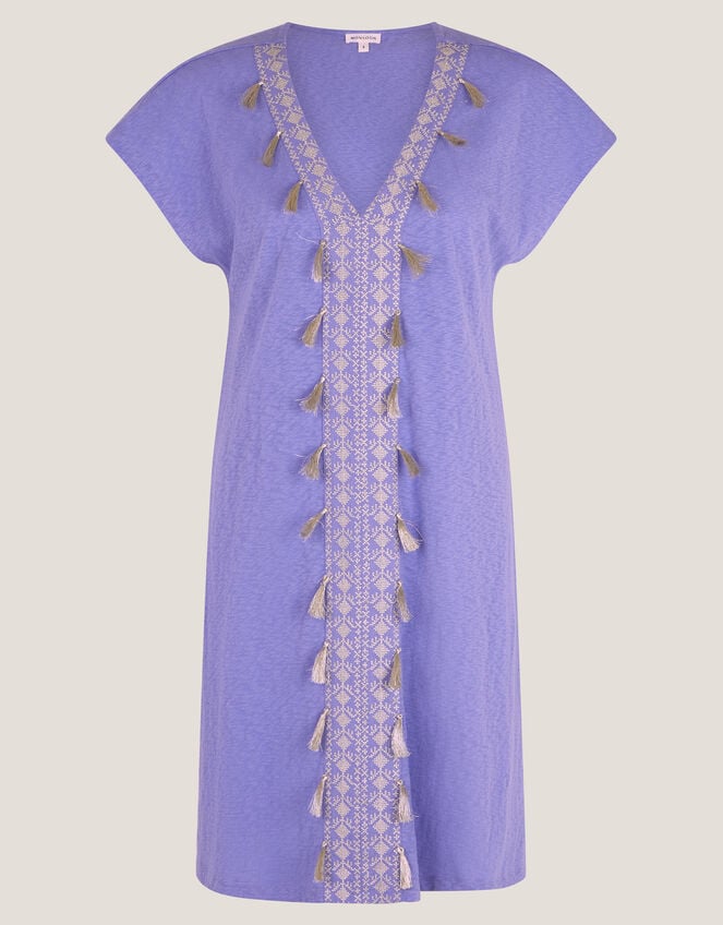 Jodie Tassel Beach Tunic Mini Dress, AMETHYST, large