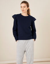 LOUNGE Barbara Broderie Shoulder Jumper, Blue (NAVY), large