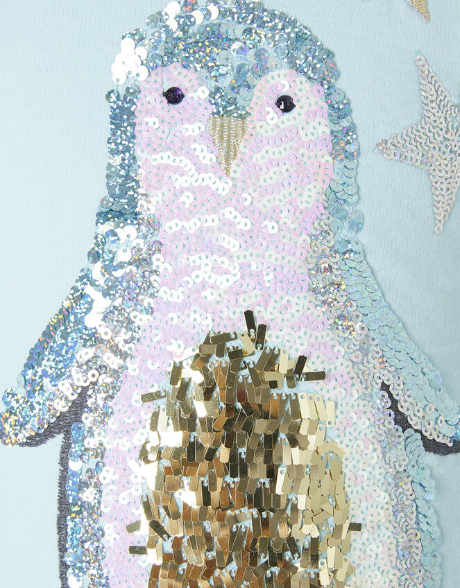 Sequin Penguin Christmas Top in Organic Cotton, Blue (BLUE), large