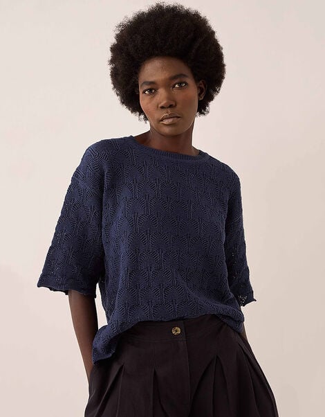 East Flora Pointelle Knit Tee, Blue (NAVY), large