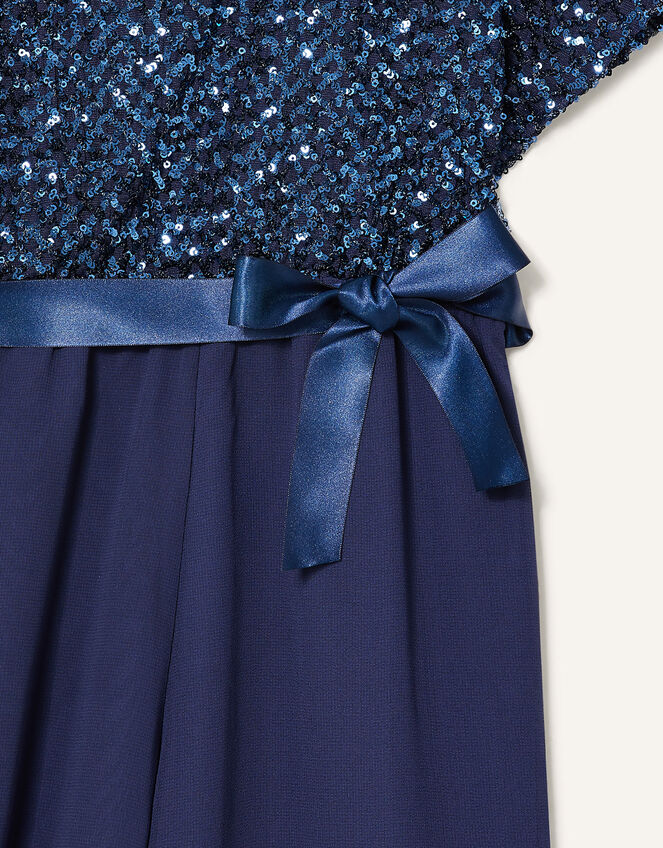 Sequin Cape Sleeve Jumpsuit, Blue (NAVY), large