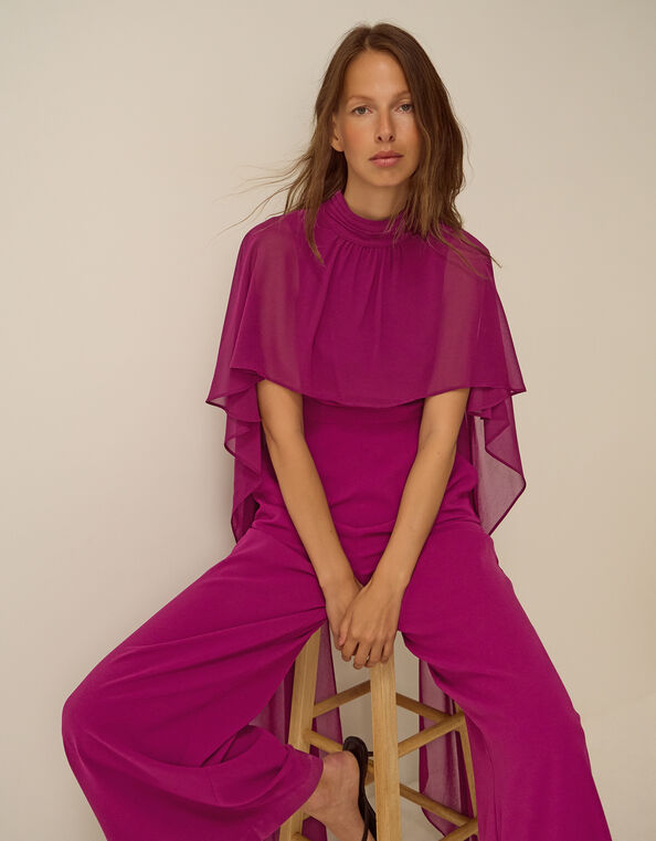 Valerie Cape Wide Leg Jumpsuit, Purple (PURPLE), large