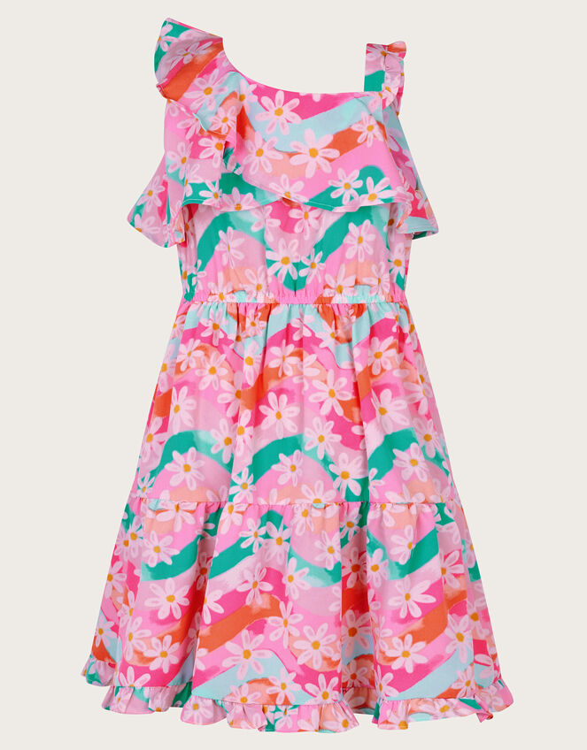 Asymmetrical Frilly Floral Dress, Pink (PINK), large