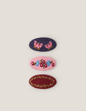 3-Pack Embroidered Hair Clips, , large