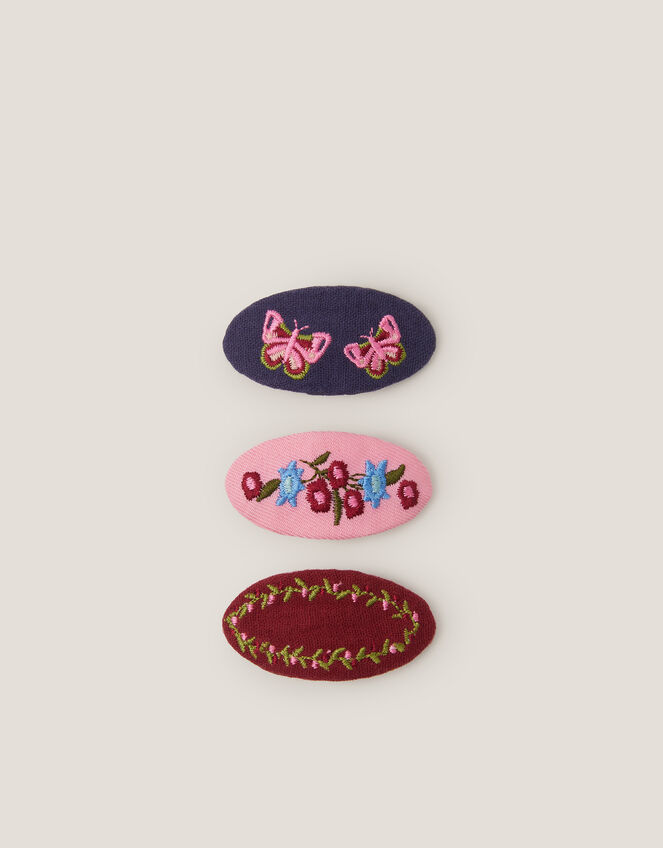 3-Pack Embroidered Hair Clips, , large