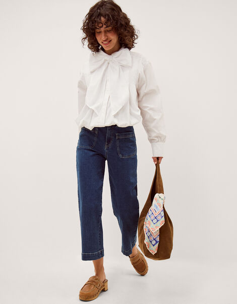 Nicole Detachable Bow Shirt, White (WHITE), large