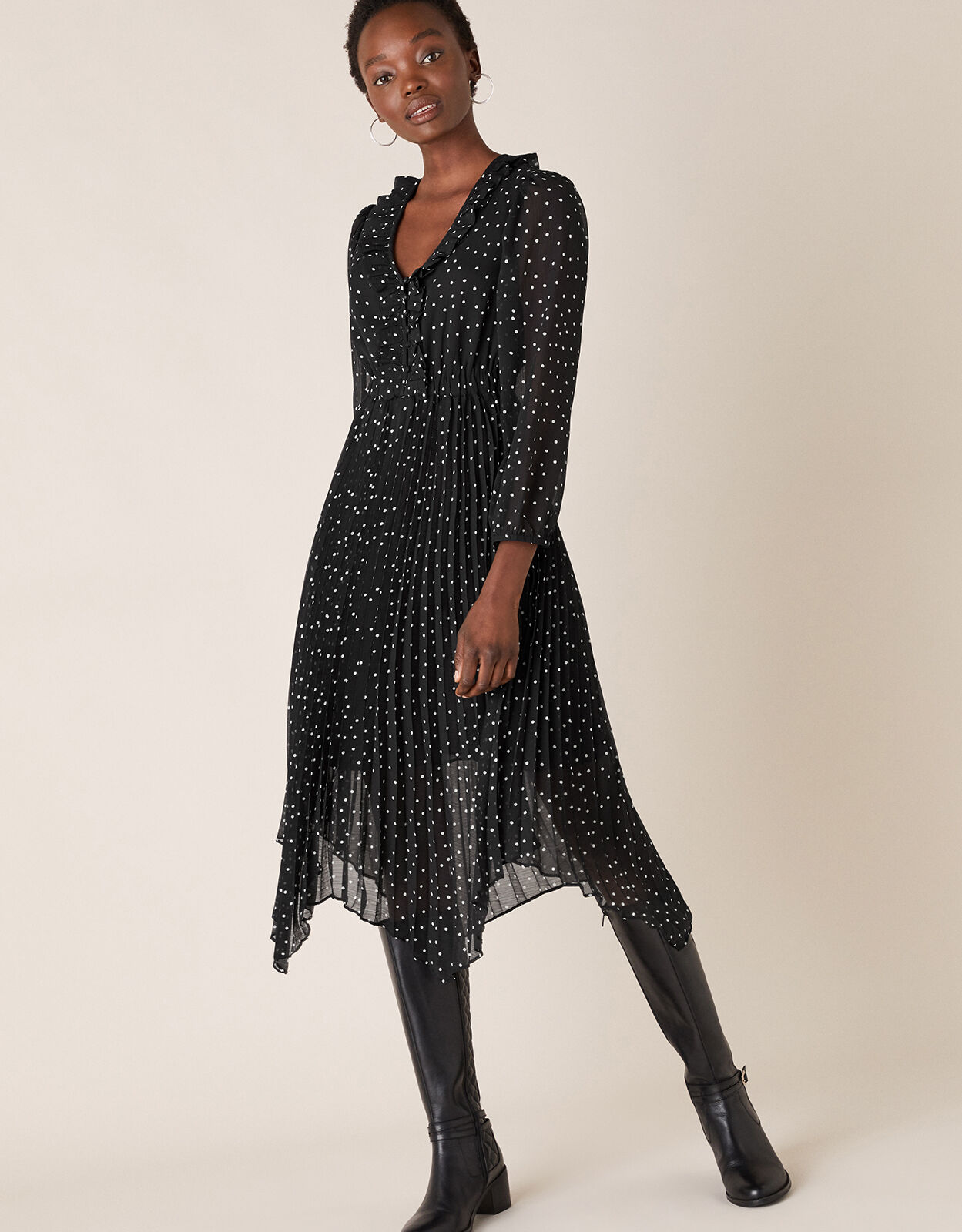 Black spotted deals asymmetrical dress