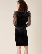 Jane Star Organza Sleeve Stretch Velvet Dress, Black (BLACK), large