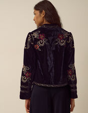 Frankie Floral Embroidered Velvet Jacket, Black (BLACK), large