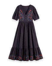 Scotch & Soda Embroidered Short Sleeve Midi Dress, Grey (CHARCOAL), large