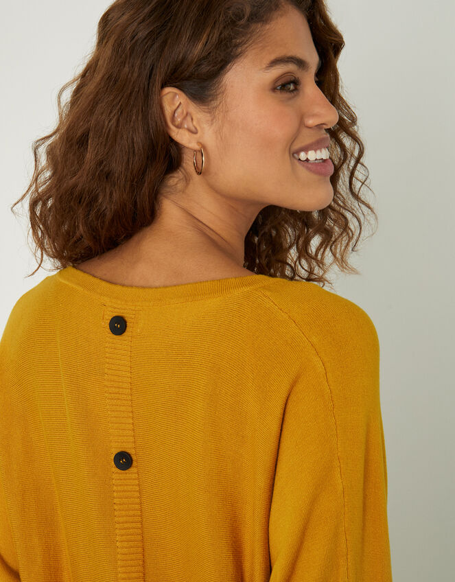 Amalie V-Neck Button Back Jumper, Yellow (OCHRE), large