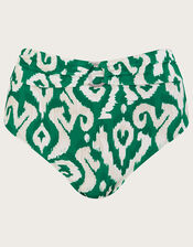 Ikat Print High Waist Bikini Bottoms with Recycled Polyester, Green (GREEN), large