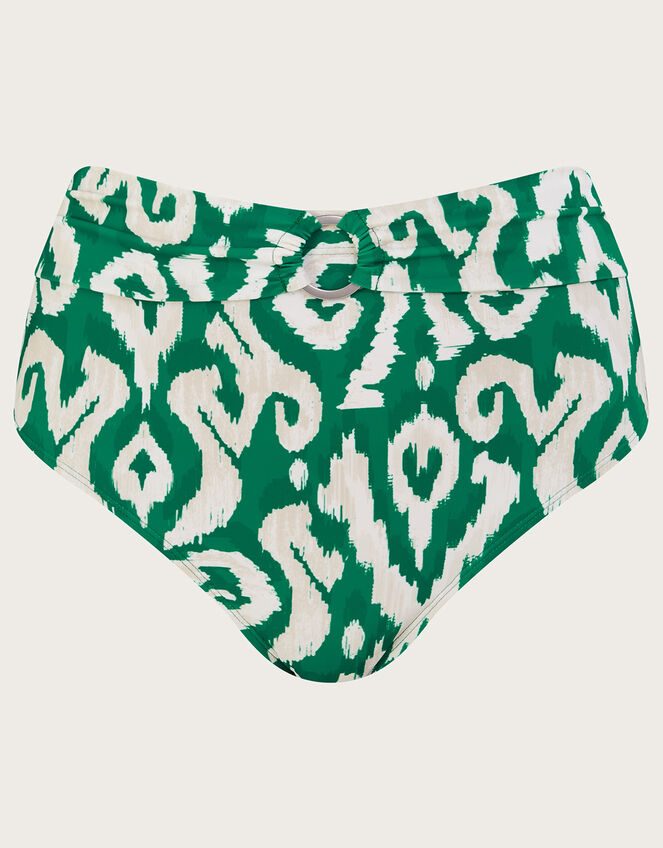 Ikat Print High Waist Bikini Bottoms with Recycled Polyester, Green (GREEN), large