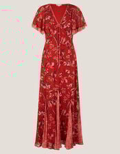 Tallie Floral Cape Maxi Dress, Orange (RUST), large