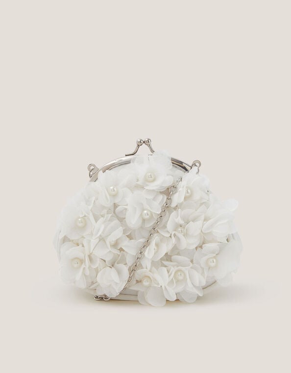 Appliqué Floral Cluster Clip Frame Bag, Ivory (IVORY), large