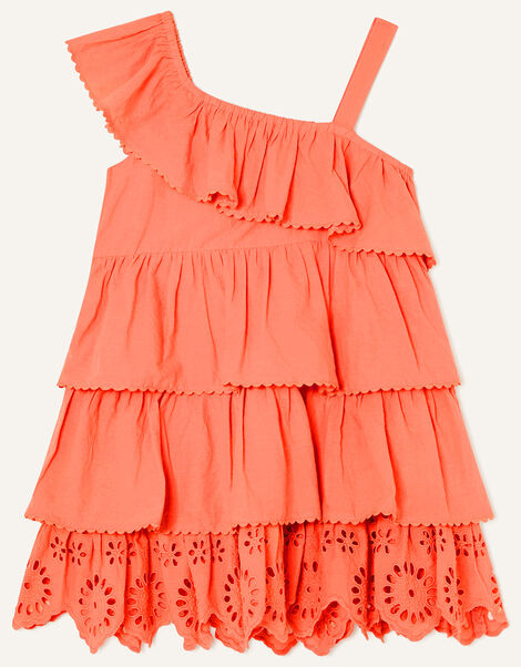 One-Shoulder Broderie Frill Dress  Orange, Orange (ORANGE), large