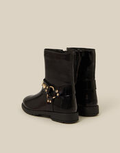 Heart Buckle Patent Biker Boots, Black (BLACK), large