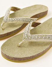 Embellished Toe-Post Flatform Sandals, Gold (GOLD), large