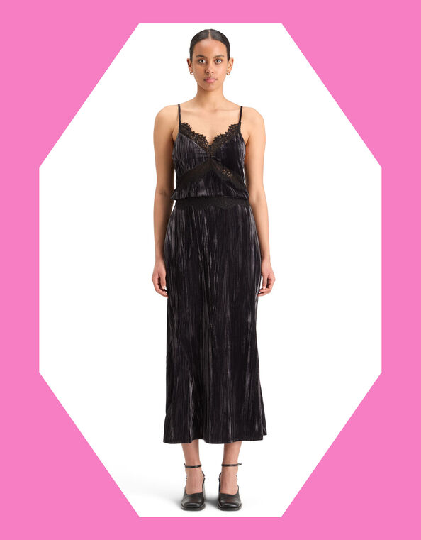Scotch and Soda Velvet Midi Skirt, Black (BLACK), large
