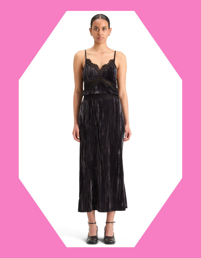 Scotch and Soda Velvet Midi Skirt, Black (BLACK), large
