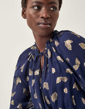 Angela Leaf Print Wrap Blouse, Blue (NAVY), large