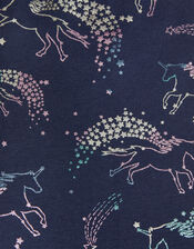 Jumping Rainbow Unicorn Leggings with Sustainable Cotton, Blue (NAVY), large